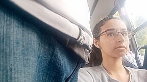 Nerd Girl Flashing Bulge in Bus